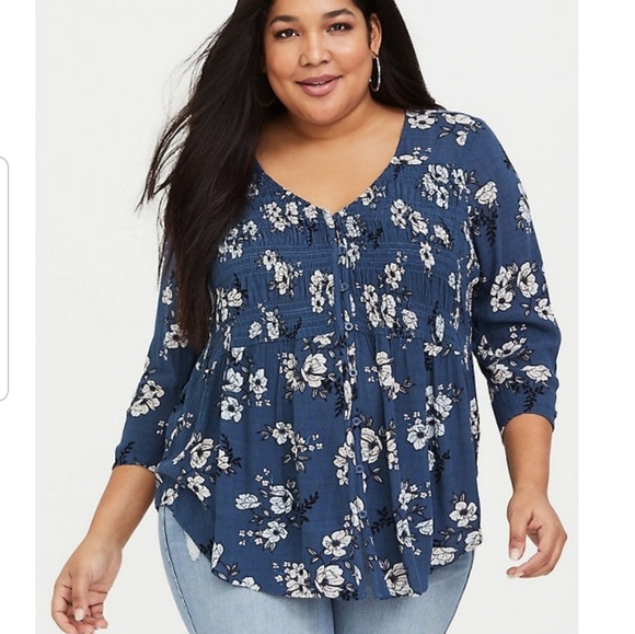 Torrid Tops - Blue Floral Blouse